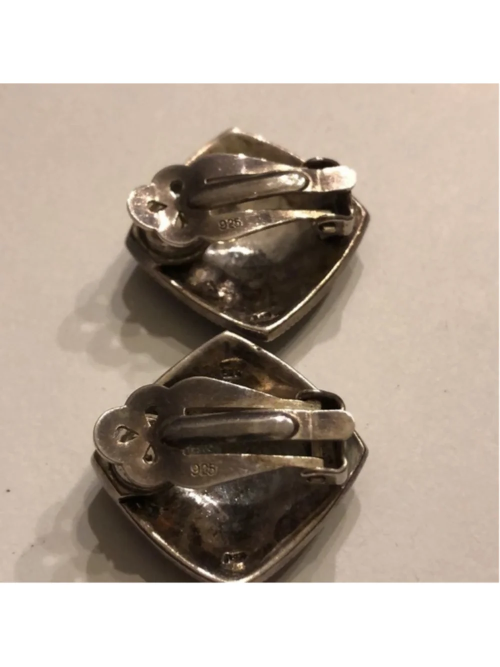 925 Sterling Silver Marcasite Signed MO Clip On Earrings